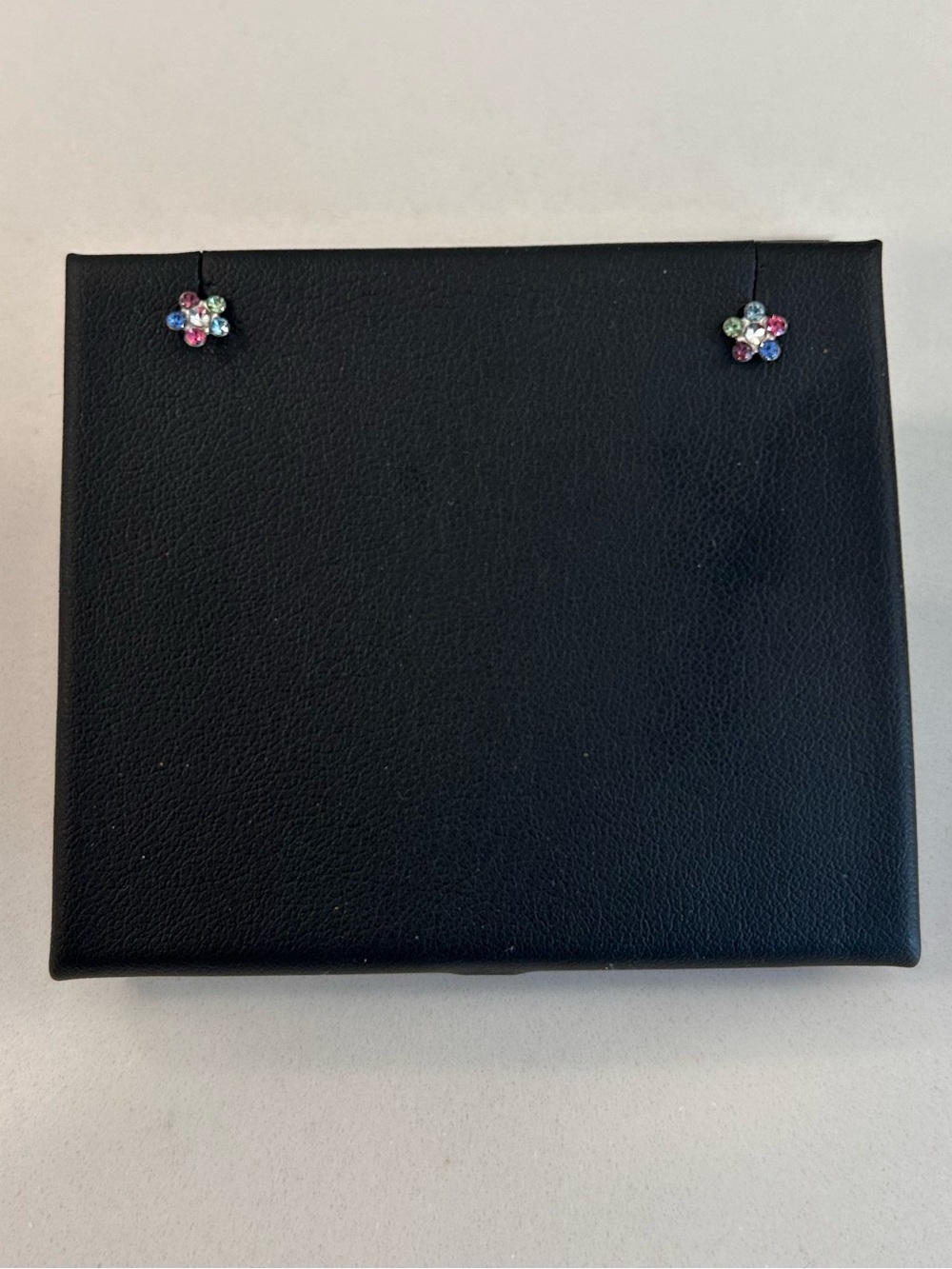 14K White Gold -Multicolor Crystal Flower Stud Earrings